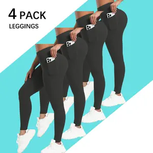 Women's High Waist Leggings 4PCS Set with Pockets for Yoga Fitness & Casual Wear Versatile Workout Tights Comfortable & Stylish