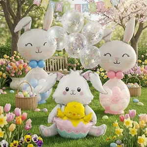 36pcs Easter Party Decoration Balloons Set, 4D Giant Rabbit Foil Balloons, Cute Bunny Head Balloons, Spring Outdoor Decor Props, Balloon Decorations Kit