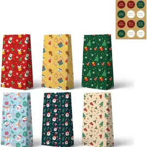 12-Piece Christmas Gift Bags, Cowhide Paper Candy & Party Favor Containers, Festive Design Variety Pack, Ideal for Holiday Snacks & Gifts