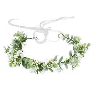 Flower Crown Boho Flower Wreath Artificial Floral Crown Bridal Headpiece Greenery for Wedding Ceremony Party Festival