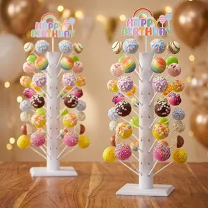 2 Pack Wood Cake Pop Stand, 60 Holes Lollipop Holder Display for Candy Table, Large Capacity Wooden Dessert Server for Weddings, Baby Showers, Birthdays, Anniversaries & Christmas Parties