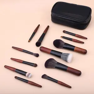 12 Pcs Portable MINI Makeup Brush Set Short Pole Wool Eye Shadow Stipple Brush Powder Brush Convenient Professional Travel Makeup Tool Fashion Accessories