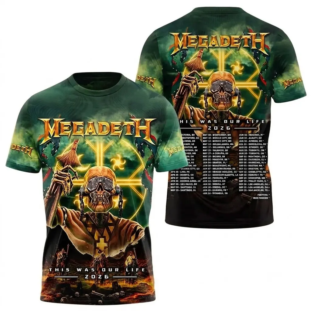 Megadeth Tour 2026 3D Shirt Gift For Fans Heavy Metal Graphic T Shirt