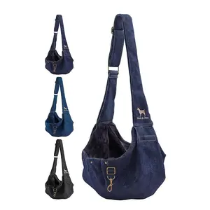 Noah & Paw Denim Dog Sling Carrier for Small Dogs and Cats, Adjustable Strap, Fur-Lined, Double Safety, Machine Washable