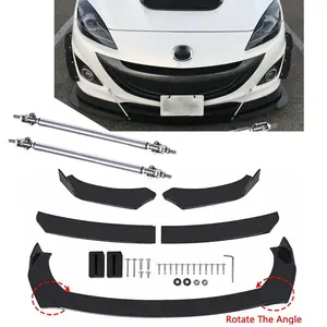 For Mazda 2 3 5 6 Glossy Front Bumper Lip Spoiler Splitter Body Kit + Strut Rods