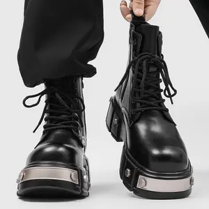 Trending Boots for Winter Vibes Sleek Combat Boots Viral Mens Footwear 39887 Round Toe Laces Plain Pattern Winter Style