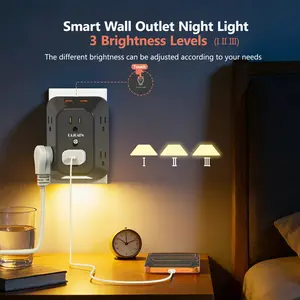 3-Sided Surge Protector Outlet Extender With Night Light,6-Outlet Splitter with 4 USB Ports(2 USB-C Ports),1050 Joules of Protection,USB Wall Charger for Home, Office, Travel