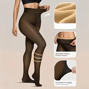 Women's fleece-lined s, sheer/transparent tights, warm high-waisted, footed, opaque s. legging para invierno leggings