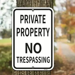 Aluminum No Trespassing Sign for Private Property Security Outdoor, Reflective Weatherproof Warning Sign for Yard Front Gate and Fence, Rectangle Design, Signage