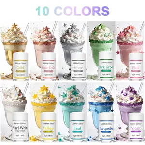 Edible Glitter Set 10×5g/Bottle Food Grade for Drinks Wine Cakes Strawberries Christmas Birthday Holiday Decor Gift Food-Grade Certified Cupcake Brownies Decoration Buttercream Creamy Baked