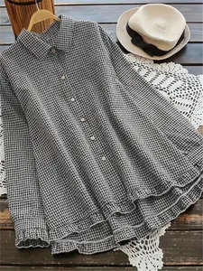 Women's Plaid Shirt Blouse, Long Sleeve Fitted Casual Top, Retro Style, Spring & Fall Fashion, Sweet Cool Look