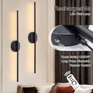 20 Inch LED Wall Light, Rechargeable Battery Operated, Black/Gold, Wireless Indoor Lamp with Infrared Remote Control, USB Charging, Dimmable Bulb, Indoor Room Lights, Adjustable Lights