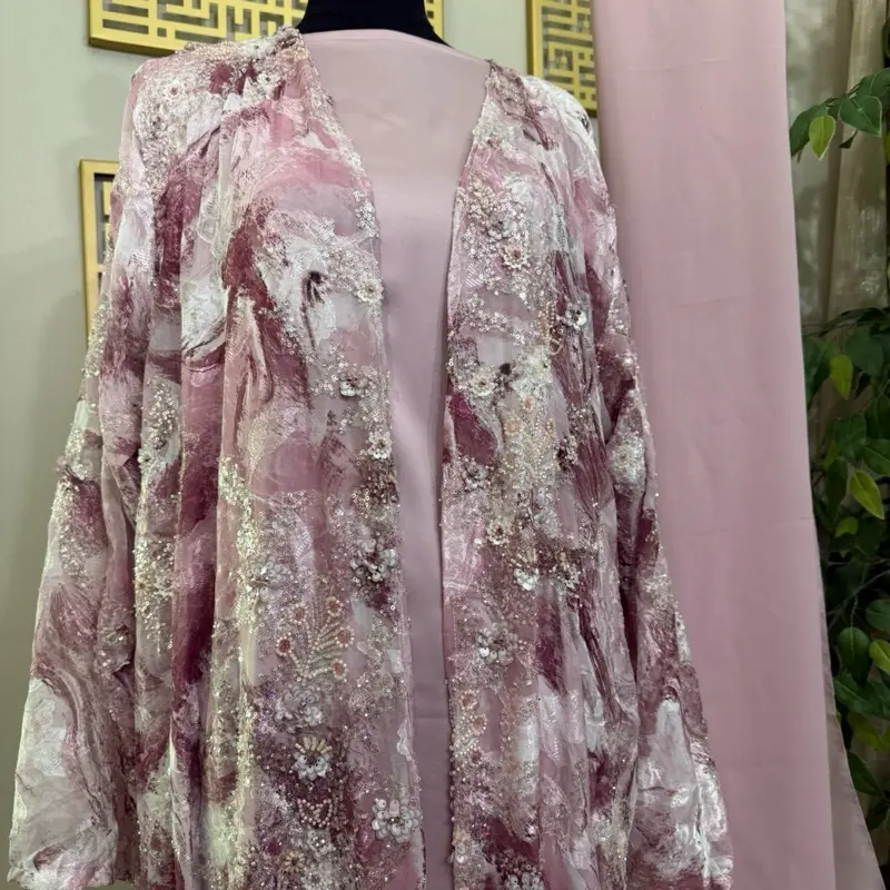 Petals and Shimmer Abaya in Rose Blush Bloom