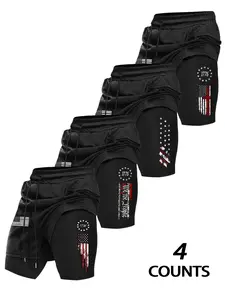 Men's Flag Star Print Casual Gym Sport Shorts Set, Elastic Waistband with Pockets, Comfortable Fit for Daily Wear & Outdoor Activities