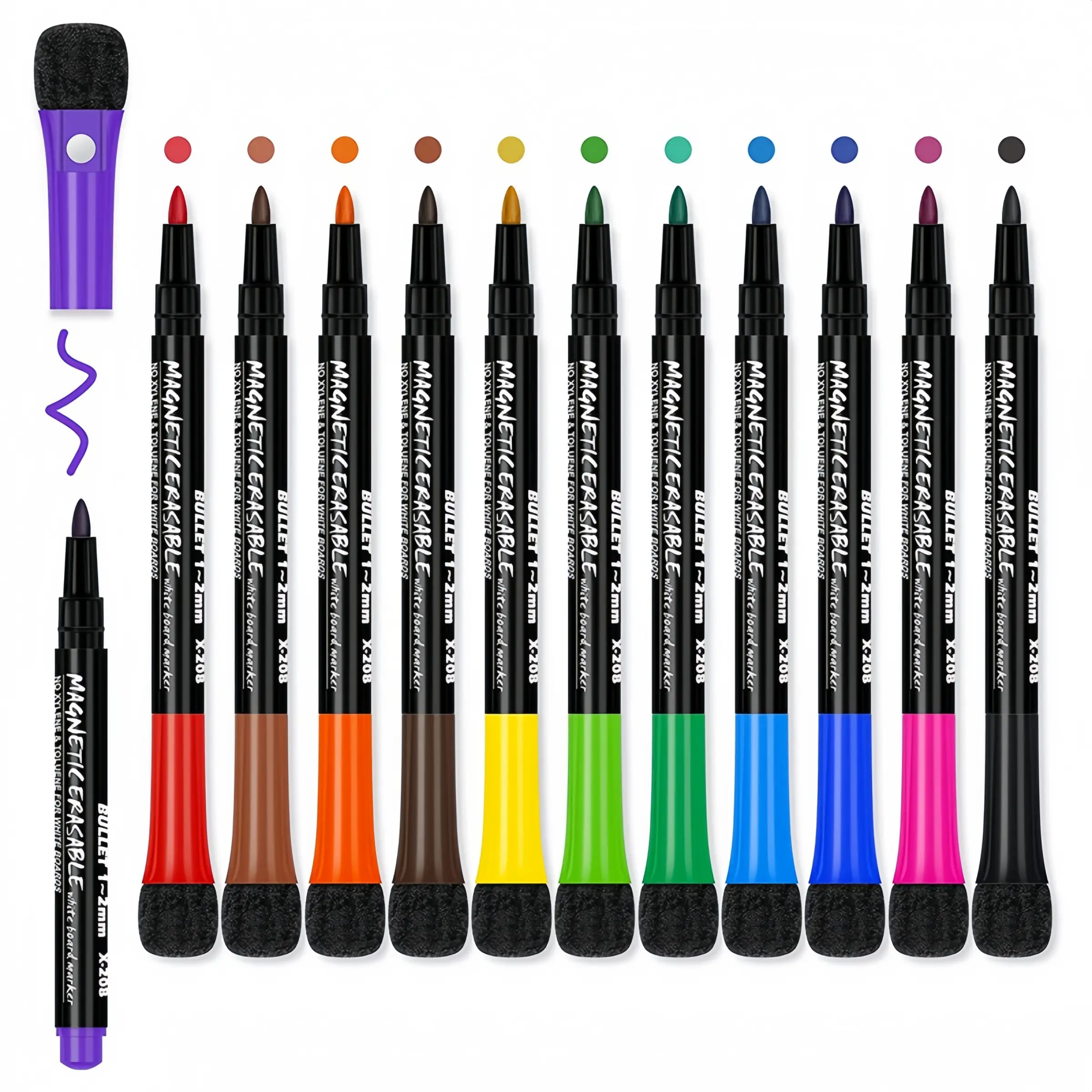 12 Color Whiteboard Markers Set, Water-Based Eco-Friendly Colored Pens, Easy Erase Writing, Large Tip Highlighters, Writing Stationery, Ideal for Office Use, Office Stationery Supplies