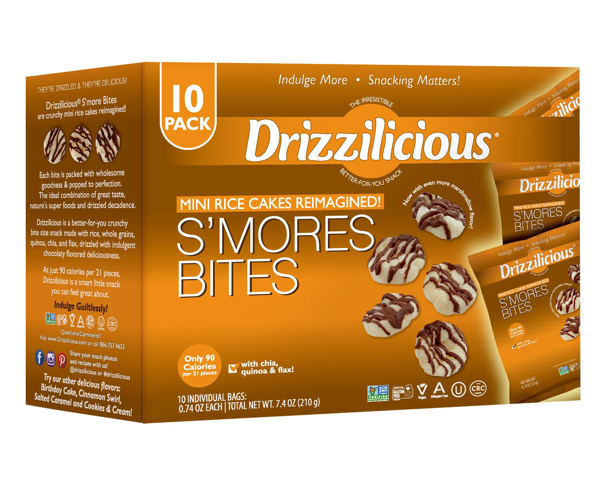 10 Pack - Drizzilicious S'mores Mini Rice Cakes 0.74 oz