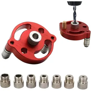 Drill Guide Locator, Vertical Self Centering Dowel Jig Kit 3/4/5/6/7/8/9/10mm Drill Bushings, Woodworking Straight Hole Puncher Dowel Jig Positioner Locator Hand Dril-l Tool(COLOR:Red)