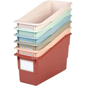 Durable Book and Binder Holders- Set of 6 Boho Colors - Plastic Storage Bins for Classroom and Office - File Folder Organizer Magazine Holder Book Display