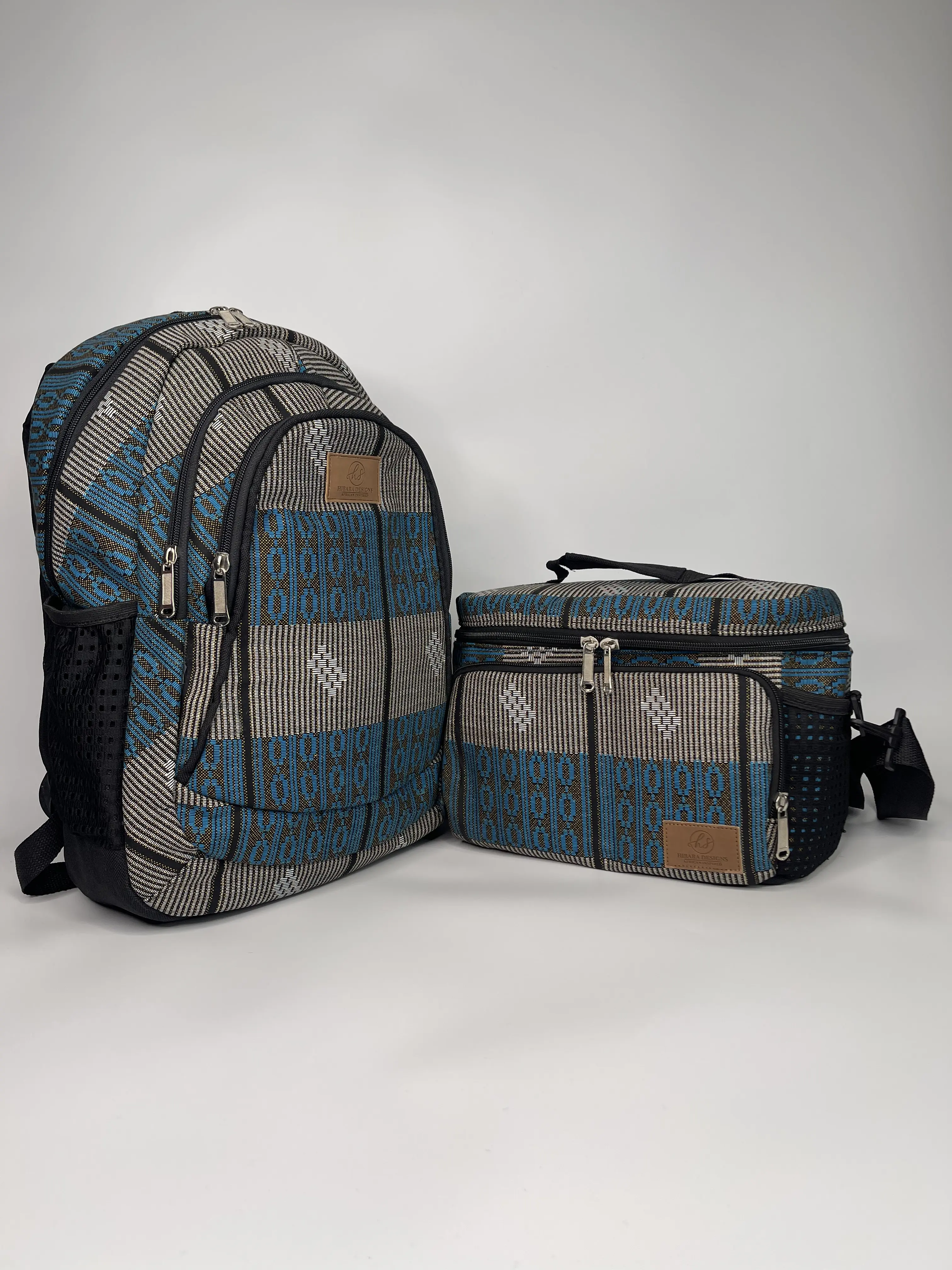 African Print Large Backpack & Large Lunchbox Set - 18x17.5x5 Inches, 9x7x11 Inches, Built-to-Last Construction, Laptop Space, 3 Compartments, Padded Straps, Side Pockets for Drinks