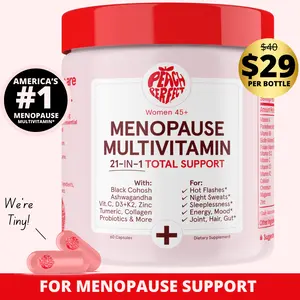 Peach Perfect Menopause Multivitamin - Capsules - 30 Servings - Black Cohosh, Ashwagandha, Vitamin C, D3+K2, Zinc, Tumeric, Collagen, Probiotics and More.