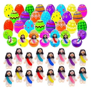 24 Pcs Prefilled Easter Eggs with Mini Jesus Figurines Resin Toddlers Easter Egg Hunt Fillers Easter Basket Stuffers Party Favor Gifts