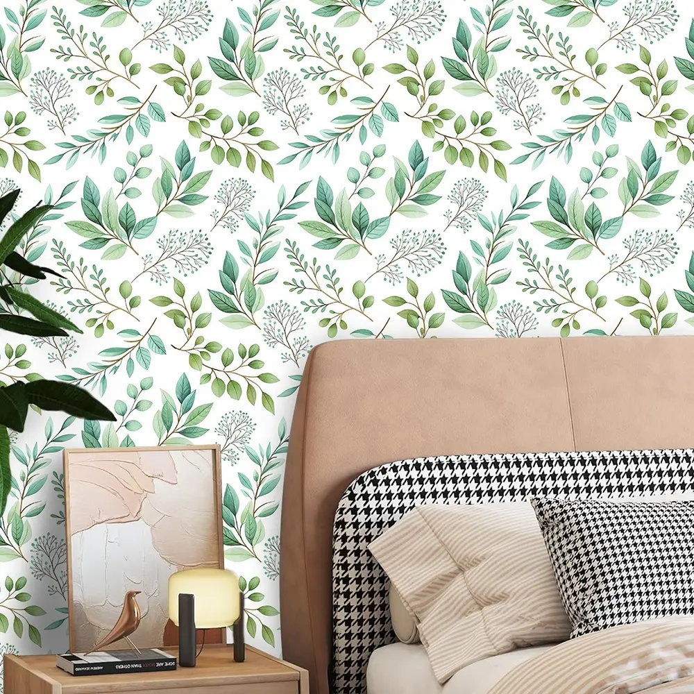 Self-Adhesive Wallpaper Roll, Small Fresh Leaf Pattern, Decorative Wallpaper, Waterproof & Moisture-Resistant, Easy to Clean, DIY Removable Wall Sticker