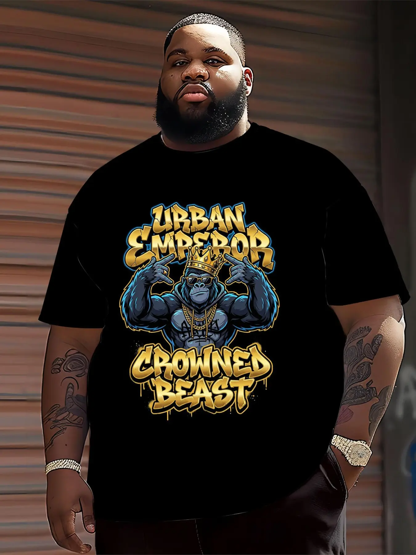 Men's Plus Size Gorilla Print T-Shirt, Soft Breathable Fabric, All-Season Comfort, Fashion Casual Round Neck Tee