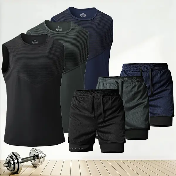 Men's quick-dry sports sleeveless vest and shorts set, featuring a simple sporty style made with quick-dry breathable fabric for sweat-wicking comfort, suitable for men's fitness training, outdoor running, and everyday casual sports activities. sohochic