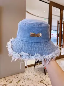 Spring Summer Sun Protection Denim Fisherman Hat, Large Brim Casual Versatile Japanese Style Bucket Hat, Washed Jean Fishing Cap for Women, Adjustable Sunscreen Hat, High Quality Hat