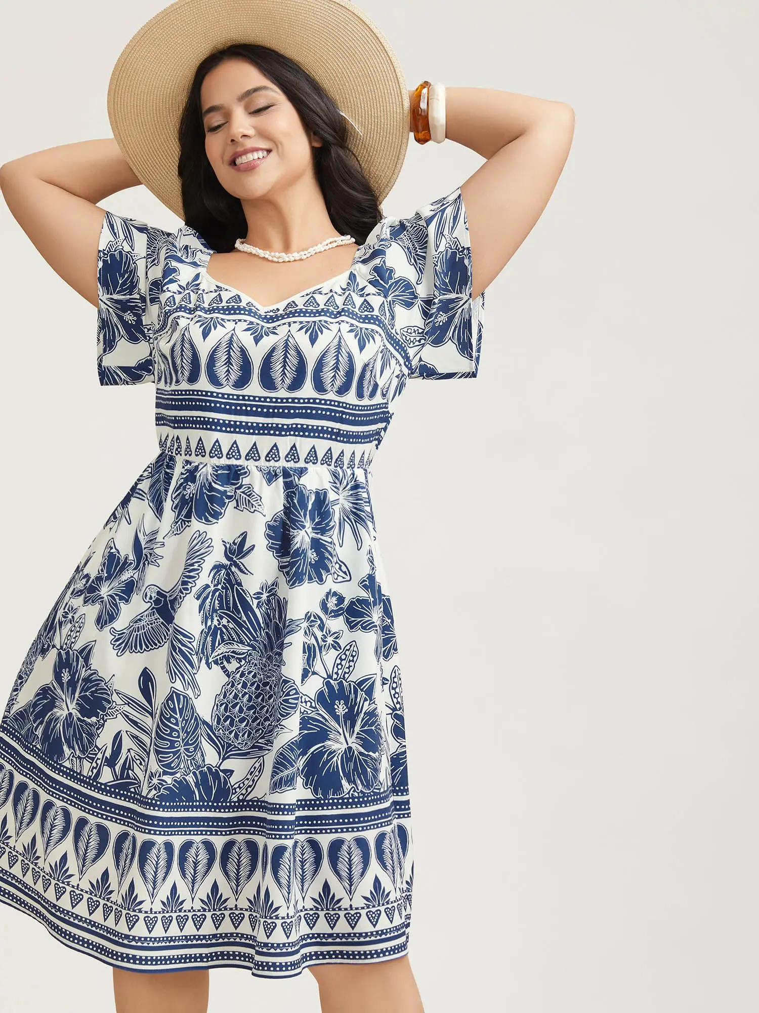 BLOOMCHICPlus Size Women Floral Midi Dress – Boho Fit and Flare Dress, Lightweight Flowy A-Line Summer Dress, Flattering Cinched Waist, Casual Travel Outfit Summerfinds