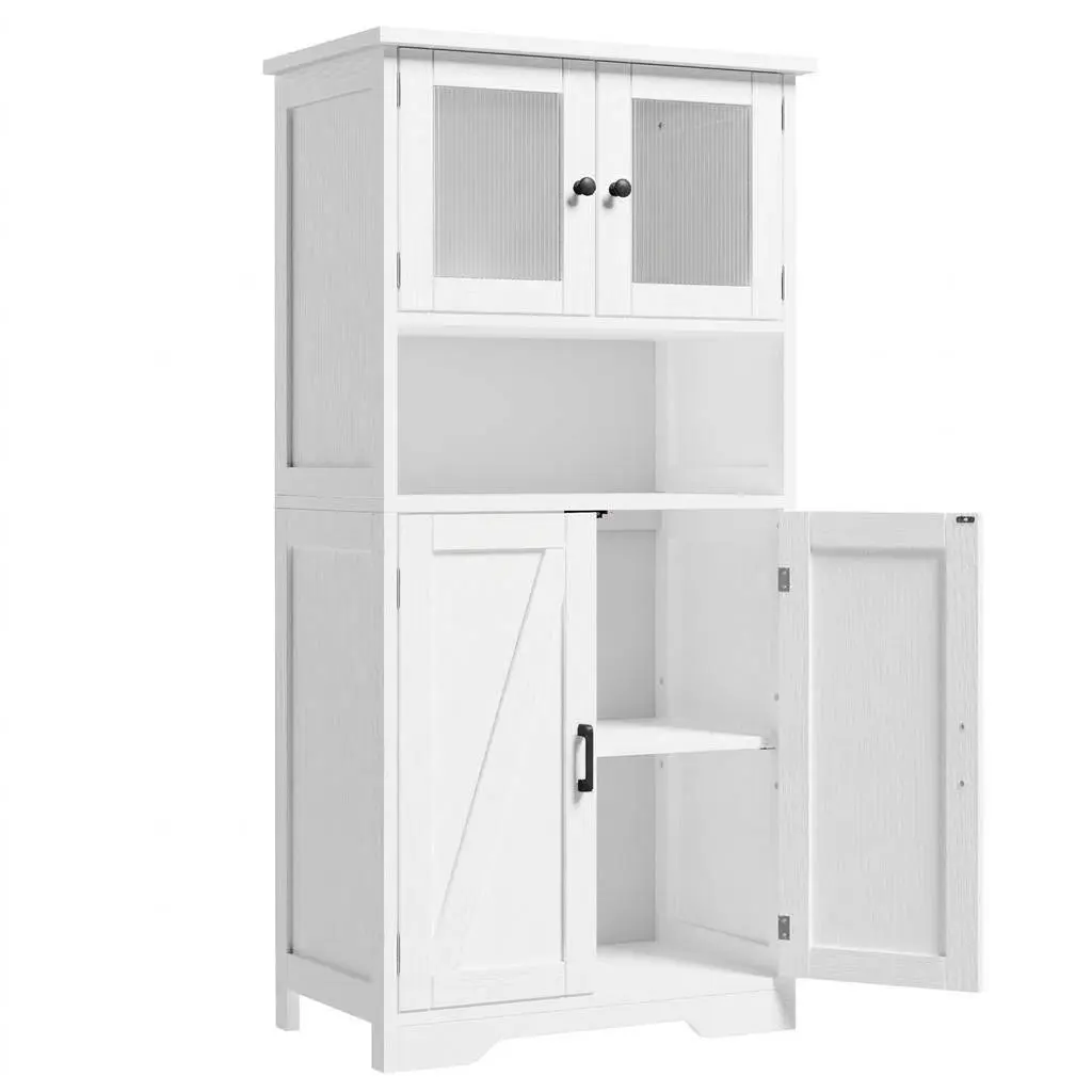 Modern Freestanding MDF Wood Bathroom Storage Cabinet - Slim Farmhouse Linen Cupboard with Glass Doors, Adjustable Shelves, Anti-Tipping Kit, Durability, Waterproof, Multi-Use for Kitchen Storage Cabinet, Entryway (White, Gray, Brown), 60X30x128 Cm