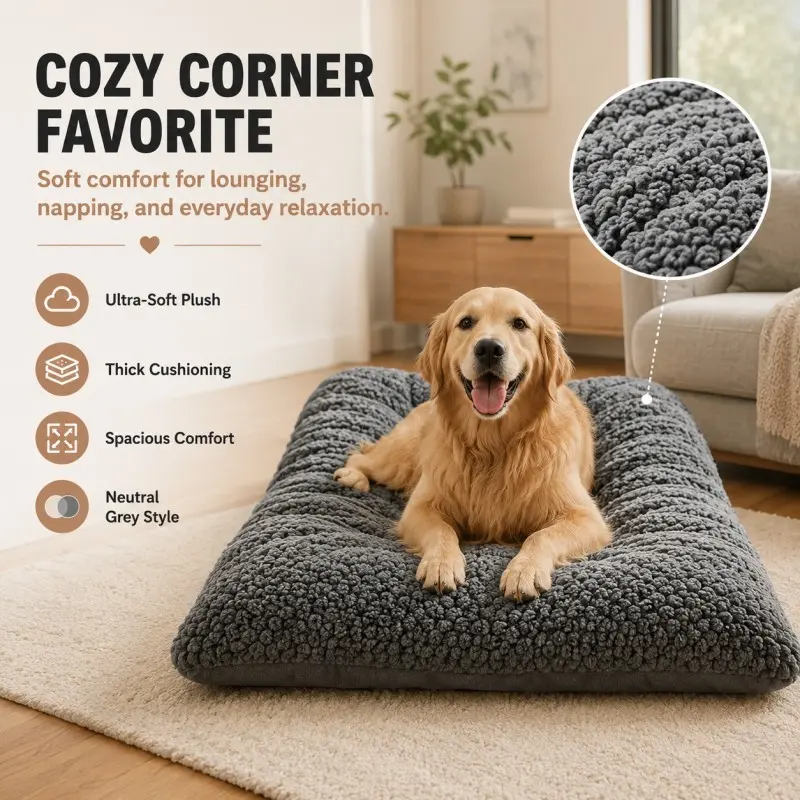 Plush Pet Bed with Headrest and Raised Rim - Thick, Ultra-Soft Polyester Dog, Puppy Bed Mattress, Extra Large Rectangular Bed for Small, Medium, and Large Dogs - Luxury Padded Bed for Large Breeds, Spacious Pet Bed for Labrador, Shaped Beds