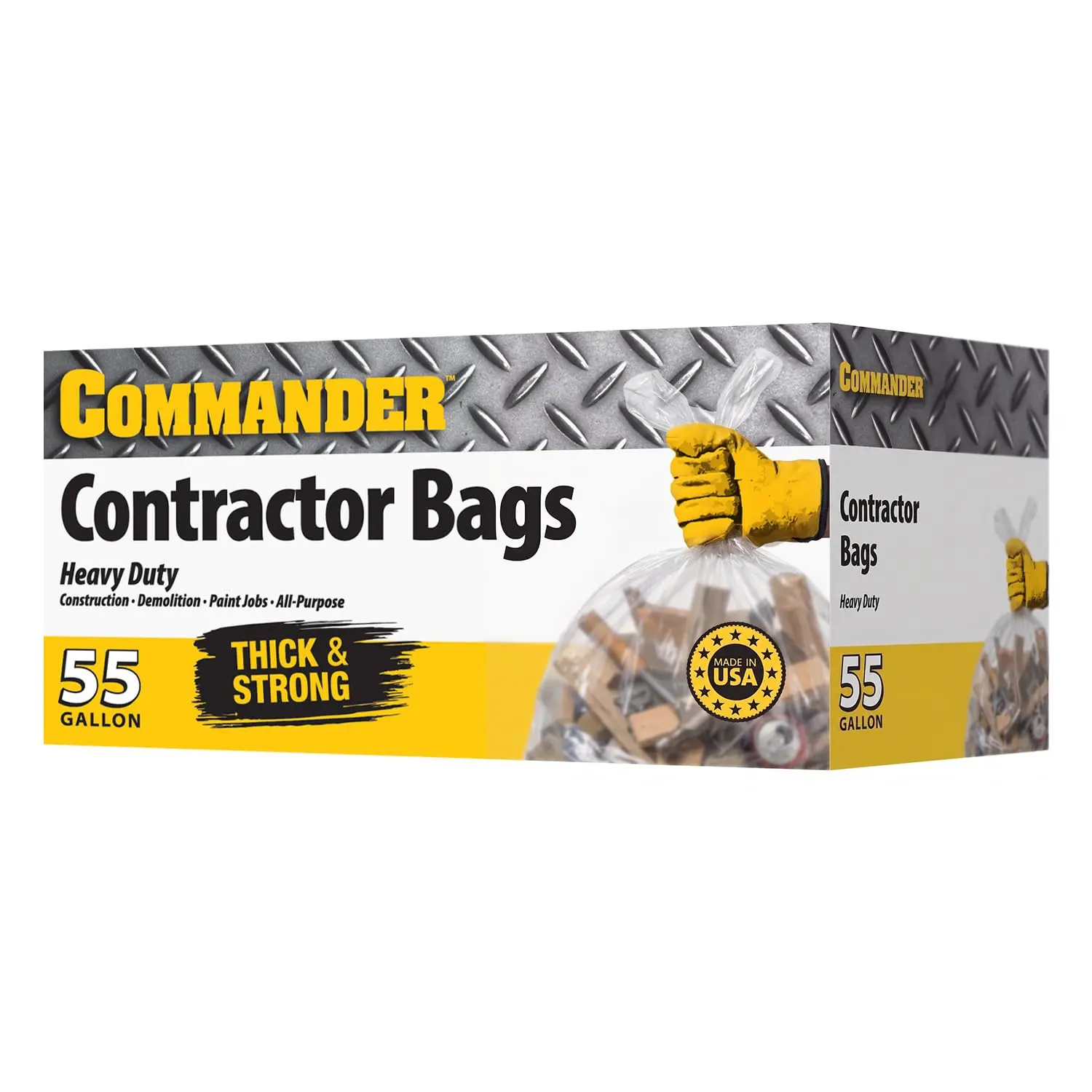 Commander 55 Gallon 3 MIL (eq) Clear Heavy Duty Contractor Bags with Flap Ties - 36" x 56" with flaps - Pack of 10 - For Contractor, Industrial, & Outdoor