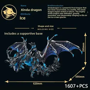 Xinda Dragon Building Block Set, Model Kit, Large Size, Flexible Wings Mouth Tail, Includes Stand Base, Abs Plastic, High Difficulty Adult Toy