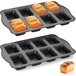 2 Pack Mini Loaf Baking Pans 8-Cavity, Nonstick Small Cornbread Pan, Tiny Banana Bread Pan Set, Heavy Duty Brownie Pan, Dark Grey, mini loaf pan baking time