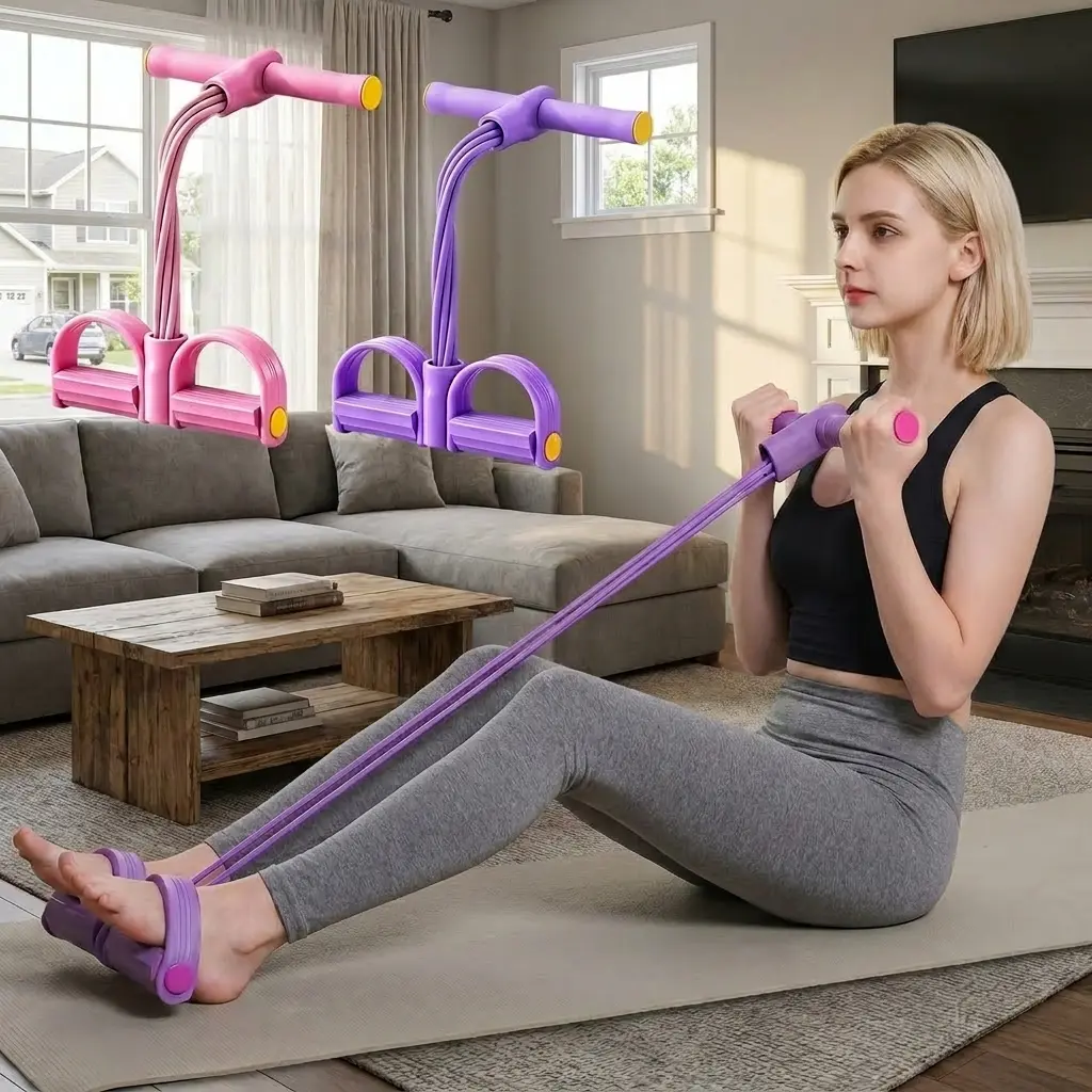 6-Tube Exercise Resistance Band with Foot Support – Portable Stretch Training Equipment