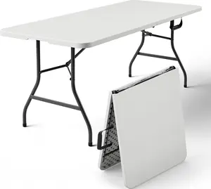 Make Changes  6 Feet Foldable Table with Carrying Handle, Heavy Duty Portable Fold-in-Half Utility Table for Party, Camping, Banquet, Craft, Wedding, Indoor & Outdoor Use