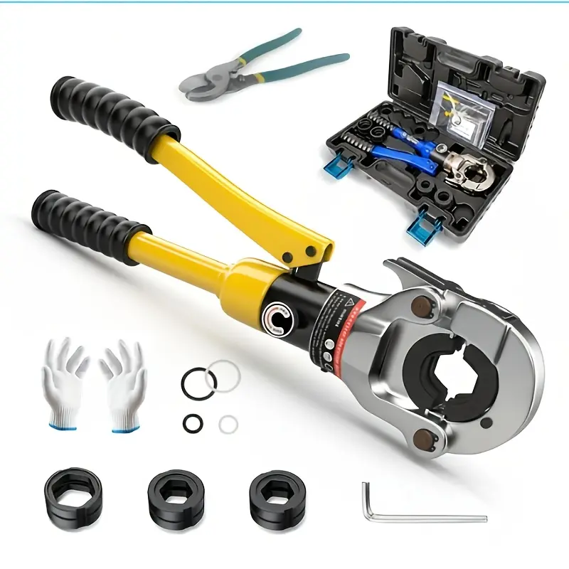 Hydraulic Crimping Tool - 360° Rotating, Hydraulic Drive, 1-Click Open, with Cable Cutter & 1/2-, 3/4-, 1-Inch Pipe Crimpers for Copper Pipes, Narrow Spaces, Tee Fittings (With Gift Extras)