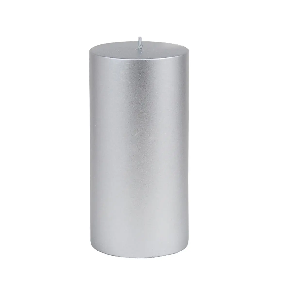 Metallic Silver 3x6 in. Cylindrical Formal Neutral Traditional Artisanal Handmade Pillar Candle - Large Decorative Home Decor Accent for Wedding Centerpieces, Events & Homes Supplies, Artisanal Handmade Candles, Handpoured Wax