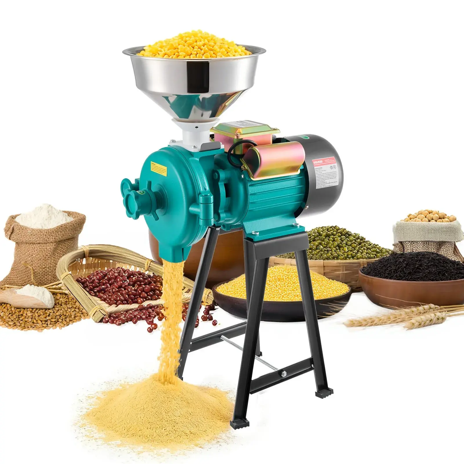 【Summerfinds】VEVOR Electric Grain Mill Grinder,110 lbs/H Commercial Spice Grinders1500W Cast Iron Pulverizer Powder Machine with Non-Slip Rubber Feetfor Dry GrainsSpicesCerealsCoffeeCorn & Pepper, Four-In-One Grain Mills
