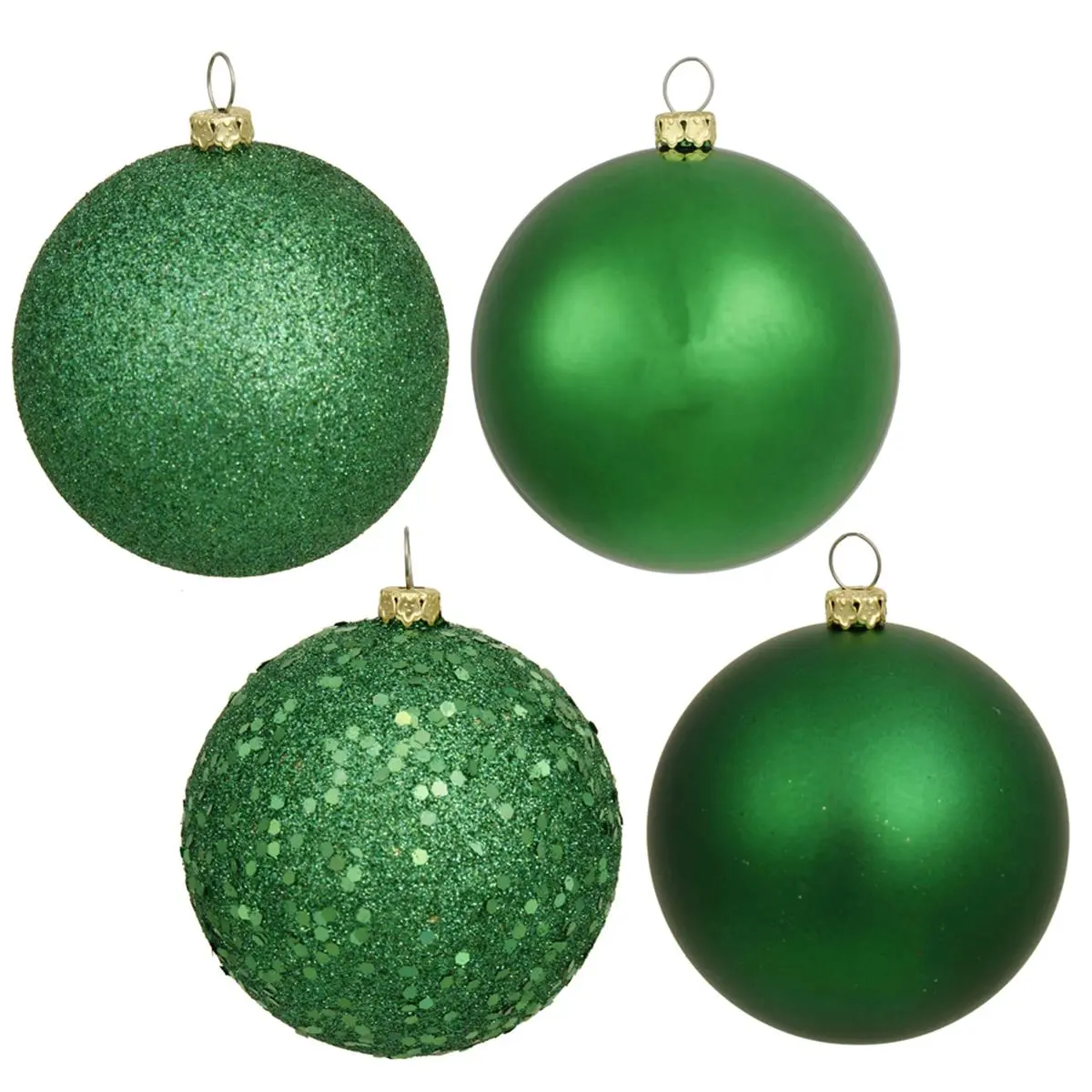 212 MAIN Plastic Round Christmas Ball Decorations - 6 in. Green Hangable Modern Ornaments with 4 Finishes, Box of 4, Festive Party Decor Accessories, Christmas Home Ornament