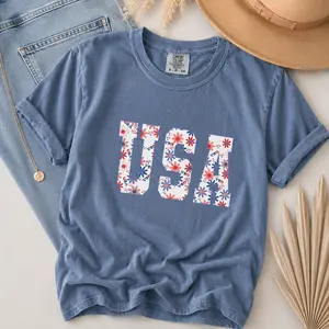 USA, Floral, Flowers, America, Patriotic, Summer, 4th of July, Independence Day Shirt, Women's Comfort Color Tee, Tshirt - TrendWear USA