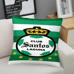 Santora Laguna Themed Pillow with Insert,Suitable for Bedroom Sofa Decoration for Teenagers,Adults,and Mexican Football Fans,17.7x17.7-Inch Short Plush Material Green and White Crown Team Emblem Printed Home Cushion,Ideal Gift for Family and Friends