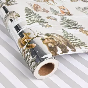 Reversible Sliver Christmas Wrapping Paper Roll - Woodland Metallic Foil  Wrap for  Girls Holiday Winter Celebration (Sliver Forest, 17 In X 16.5 )