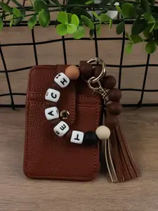 Dopamine Color Silicone Bead Wrist Keychain, Teach Letter Design PU Fringe, Multifunctional Card Holder, Teacher Gift, Back-To-School Present