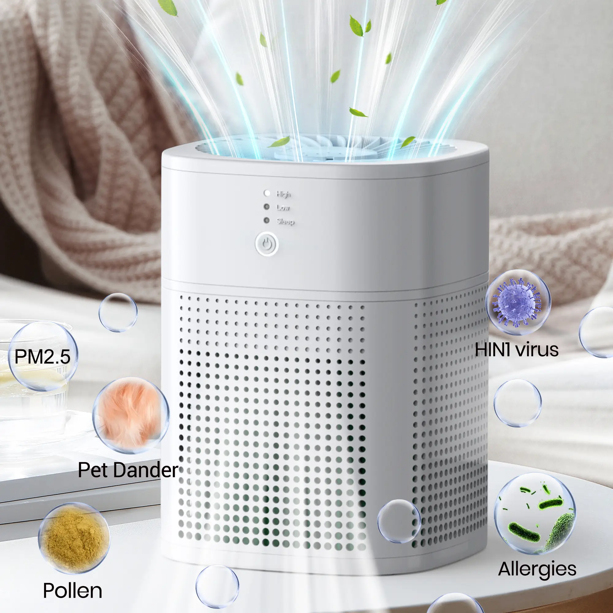 MORENTO Air Purifier - Household Appliances with 3-Stage HEPA & Activated Carbon Filter, Aromatherapy Function, Low Noise, Anti-Allergy, Portable, 2 lb, 9*9*12 in Small Footprint, Adapter Cable, Bedroom Use, Fathers' Day Gift, Baby Rooms, 2 Pound