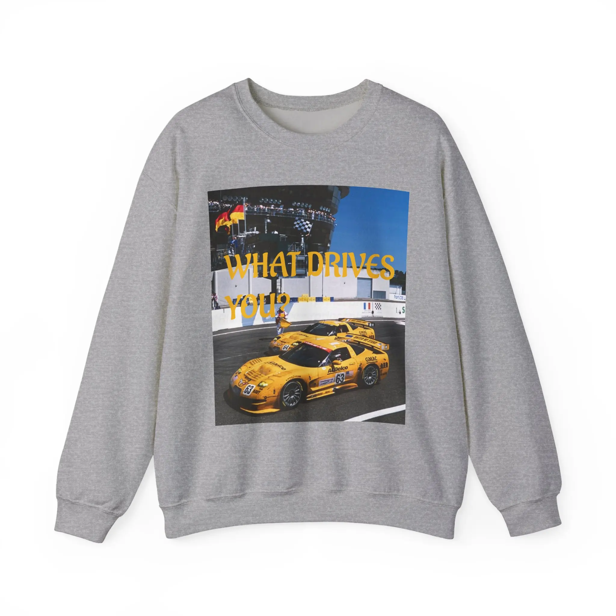 Men's Fitted Crew Neck Sweatshirt - Vintage Race Car Graphic, Soft Seamless Cotton Blend Knit Pullover Tops, Classic Fit, Long Sleeves, for Casual Wear & Chilly Mornings at the Track, All Seasons, Cold Wash Compatible