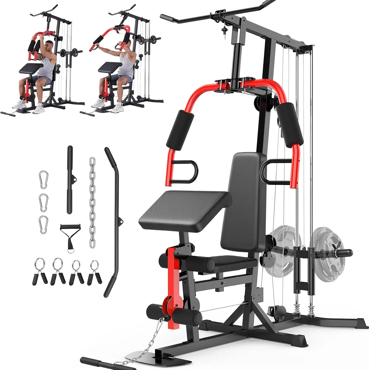 OPPSDECOR Adjustable Steel Home Gym - Workout Station with High-Low Pulley System, Dual Action PEC Fly & Chest Press, Customizable Multifunctional Workout Equipment for Full Body Strength Training