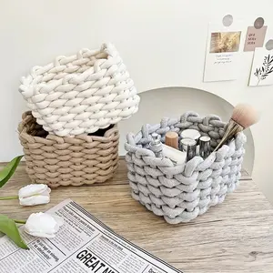 Handwoven Multi-Functional Storage Basket Kit - Lightweight Organizer Set for Desk/Office/Beauty Essentials, 3 Chic Colors, Minimalist Shelf & Room Décor, Versatile Gift-Ready Home Organization Solutions, Organizing, Holder, White