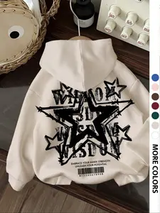 Women's Star Print Loose Casual Hoodie with Pockets, Comfortable Fit for Daily Wear, Stylish Sporty Fashion for All Seasons